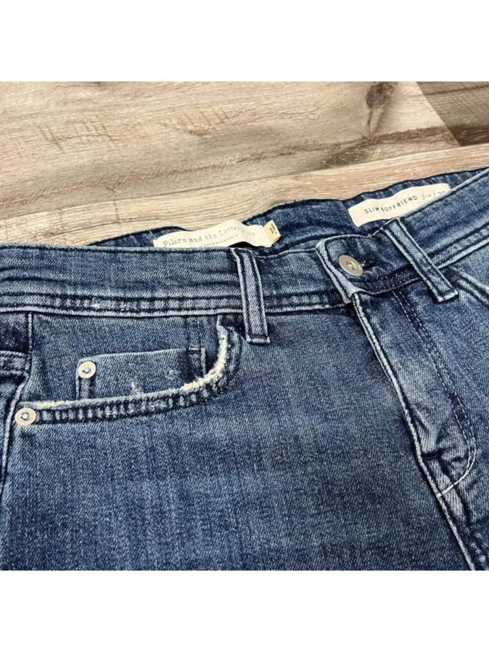 Pilcro And The Letterpress Slim Boyfriend Denim Rolled Shorts Blue Size 25 - Picture 3 of 7